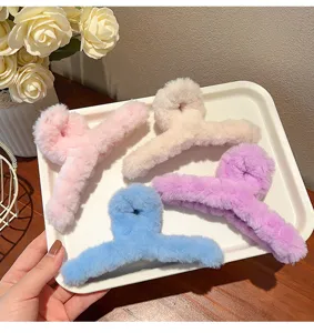 Fluffy plush hair claw clips large winter hair catch clips cute fuzzy shark clips set