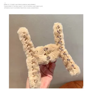 Large faux fur hair claw clip fluffy winter hair catch cute plush shark clip for women styling
