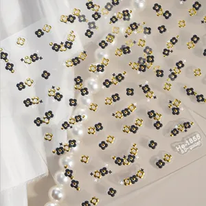 5D Embossed Nail Art Stickers Gold Silver Stamping Small Wildflower Nail Decals Cute Floral Manicure DIY Nail Decorations