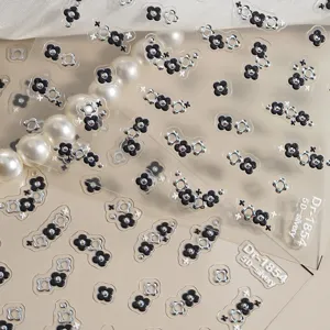 5D Embossed Small Wildflower Nail Stickers Silver Gold Clover Nail Art Decals DIY Manicure Decorations For Women