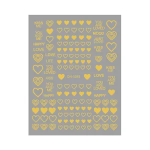 3D Gold Silver Foil Heart Nail Art Stickers Adhesive Decals Love English Phrases Nail Decoration Manicure Accessories