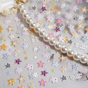 5D embossed star nail art stickers cute colorful pentagram self-adhesive nail decals