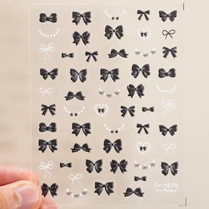 5D reliëf zwart witte strik nagelstickers parelketting nail art stickers DIY manicure