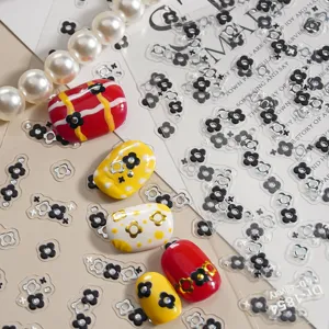 5D embossed camellia nail stickers gold silver floral nail art decals fashion manicure sets