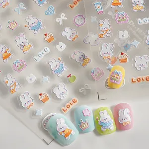 5D geprägte süße Hasen Nagelaufkleber, Schleifen und Herzen für DIY Maniküre Dekoration.