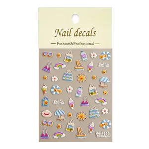 5D embossed nail stickers summer beach cartoon nail art decals cute cute design Ho-1858