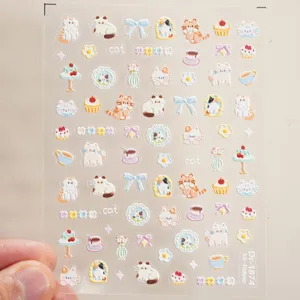 5D embossed cute cat nail stickers, transparent adhesive nail art decals for women girls.