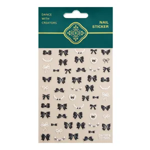 5D ingeleste strik nagelstickers met parels, gedetailleerd nail art decoratievel voor DIY.