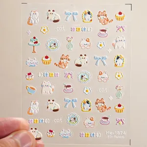 5D embossed cute cat nail stickers transparent self-adhesive nail art decals for manicure