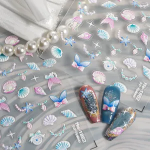 5D relief ocean shell jellyfish nail art stickers and press-on nail display detailed view