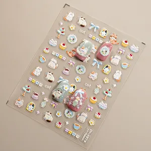 Close-up detail shot showing 5D embossed cute cat nail stickers sheet and designs.