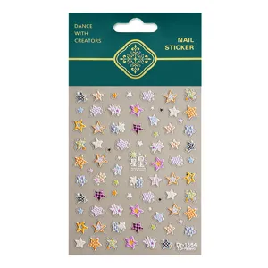 5D relief star nail stickers cute colorful pentagram adhesive nail art decals for women.