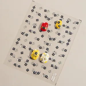 5D embossed nail stickers gold and silver little flower cute manicure art design decals.