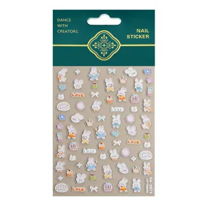 5D Reliefe niedliche Cartoon Kaninchen Nagelsticker Schleife DIY Nagelkunst Dekorationen