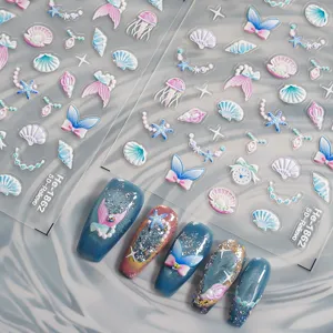 5D relief nail stickers ocean style mermaid shell starfish nail art decoration decals