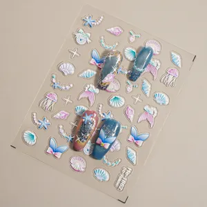 5D embossed nail stickers marine theme jellyfish seashell nail art decals with display tips