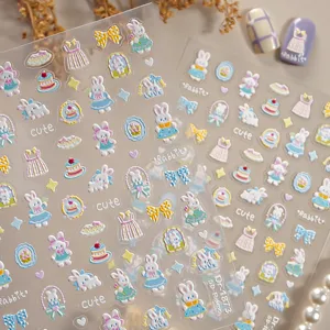 5D geprägte süße kaninchen nagelaufkleber schleifen aufkleber für nageldesign diy