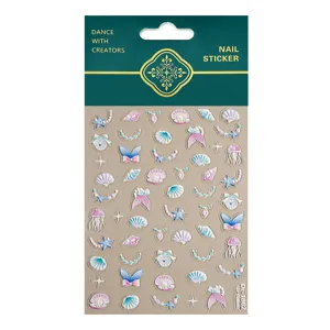 5D embossed ocean nail stickers featuring shells, jellyfish and cute bows for exquisite nail art.
