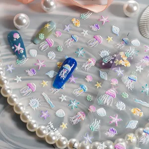 5d embossed ocean nail art stickers jellyfish starfish shell cute diy manicure decals