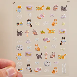 5D embossed cute cat nail stickers relief art decals fashionable lovely kitty designs