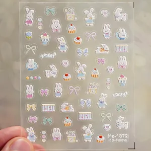 5D embossed cute rabbit bow nail art stickers DIY manicure decals design He-1872