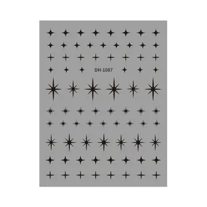 Black star nail stickers sheet with various sizes geometric starry art decals DH-1087