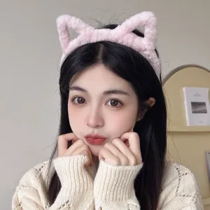 Serre-tête oreilles de chat pelucheux pour femmes, cerceau doux et large en rose, bel accessoire.