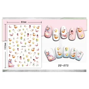 Chinese style 3D nail art stickers featuring Chang e moon design and delicate lotus for manicure.