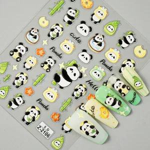5D Embossed Cartoon Panda Bamboo Nail Art Stickers Cute Animal Green Plants Adhesive Nail Decals Manicure DIY Decoration