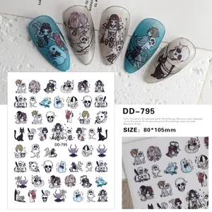 3D dark style cute girl nail art stickers, ultra-thin adhesive decal stickers, size 80x105mm for decor.