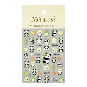 5D embossed cute panda nail stickers adhesive nail art decals with emerald bamboo designs.