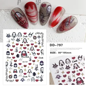 Dark gothic 3D nail stickers sheet for DIY manicure art designs, size 80x105mm decor.