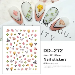 Cute 3D cartoon nail stickers adhesive decals featuring adorable animal designs for nail art.