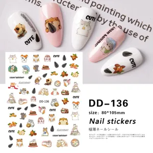 3D Cute Cartoon Animal Nail Art Stickers Adhesive Decals Hamster Cat Rabbit Nail Decorations DIY Manicure Accessories