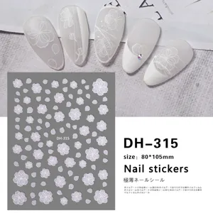 3D white floral nail stickers ultra-thin adhesive decals, 80x105mm size for nail art