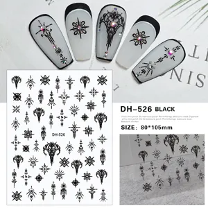 3D black geometric nail art stickers gothic style ultra thin adhesive decal 80x105mm