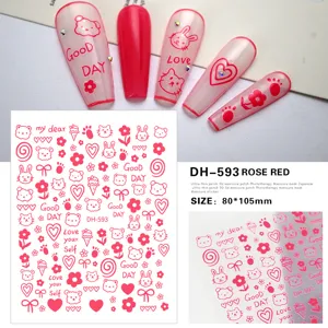 3D Cartoon Nail Art Stickers Cute Bear Rabbit Bow Decals Self Adhesive Nail Art Decoration For Women Girls Manicure