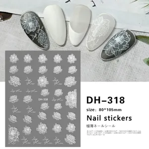 3D floral nail stickers adhesive decals elegant white flower nail art decorations details