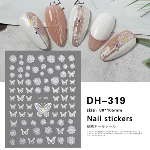3D white floral butterfly nail stickers self-adhesive decals manicures art DH-319 80x105mm