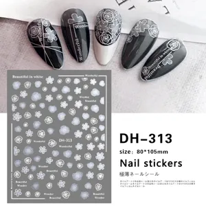 Detailed view of 3D floral nail art stickers sheet, ultra-thin self-adhesive design.