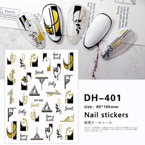 3D gold line flower nail stickers black white geometric adhesive nail art decals 80x105mm