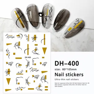 3D gold line geometric nail stickers DIY black adhesive nail art decal 80x105mm DH-400