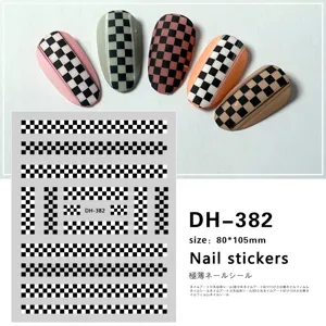 3D black and white checkerboard nail art stickers, DIY manicure decals, size 80x105mm.