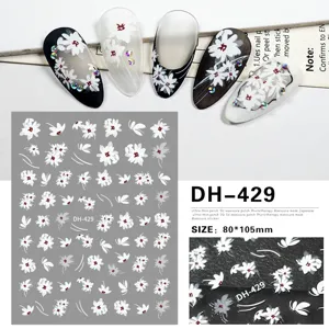 3D white floral nail art stickers, ultra-thin patch design, elegant manicure decal details.