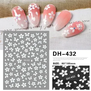 3D White Flower Nail Art Stickers Adhesive Decals Manicure DIY Design 80x105mm DH-432