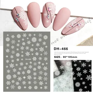 Autocollants d'ongles flocon de neige blanc 3D, décalcomanies ultra-minces, 80x105mm.