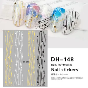 3D Gold Weiß Schwarz Stern Linien Nagelaufkleber DIY Nagelkunst Dekoration 80x105mm