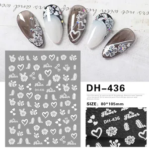 3D nail art stickers ultra-thin flower and heart manicure decals 80x105mm sheet design