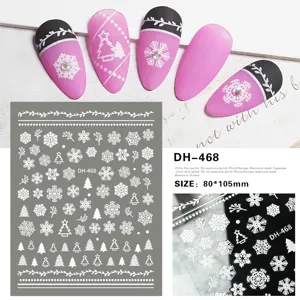 autocollants d'ongles flocon de neige de noel 3d vue detaillee, feuille de patch rose noir.