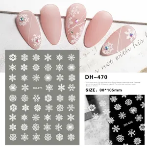 Autocollants d'art d'ongles flocon de neige blanc 3D, décalcomanies d'hiver ultra fines.